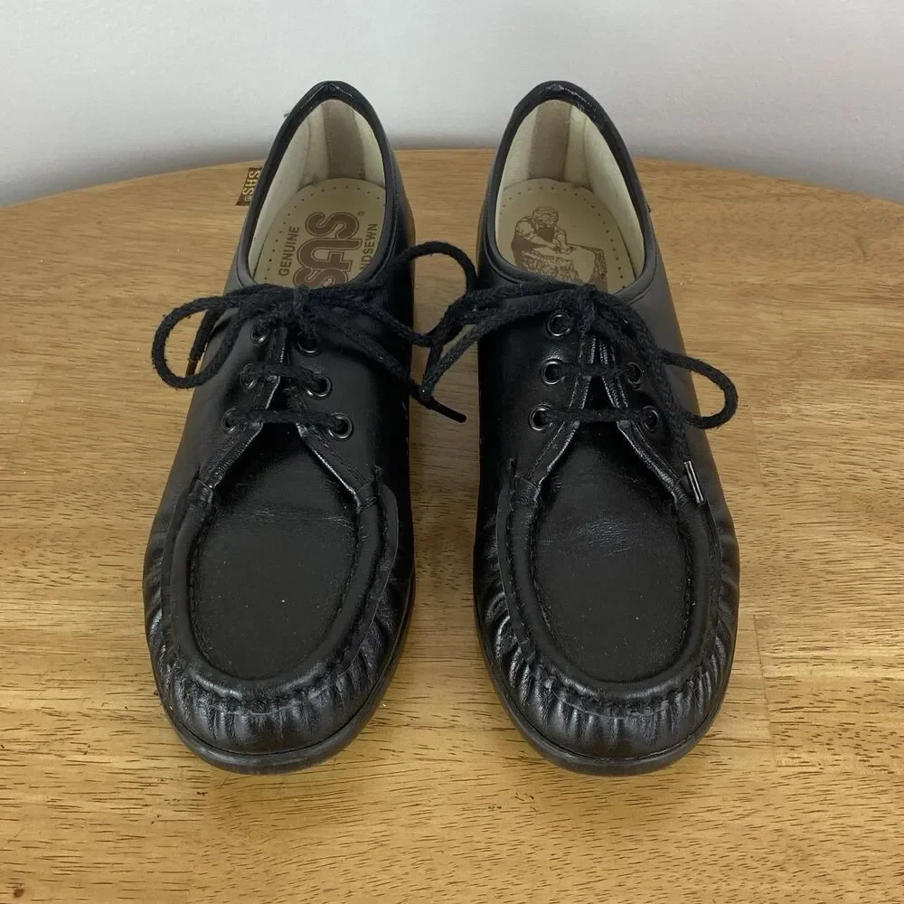 SAS Siesta Women’s 7S Comfort Shoes Black Leather Loafers Genuine Hand sewn USA - Picture 1 of 9